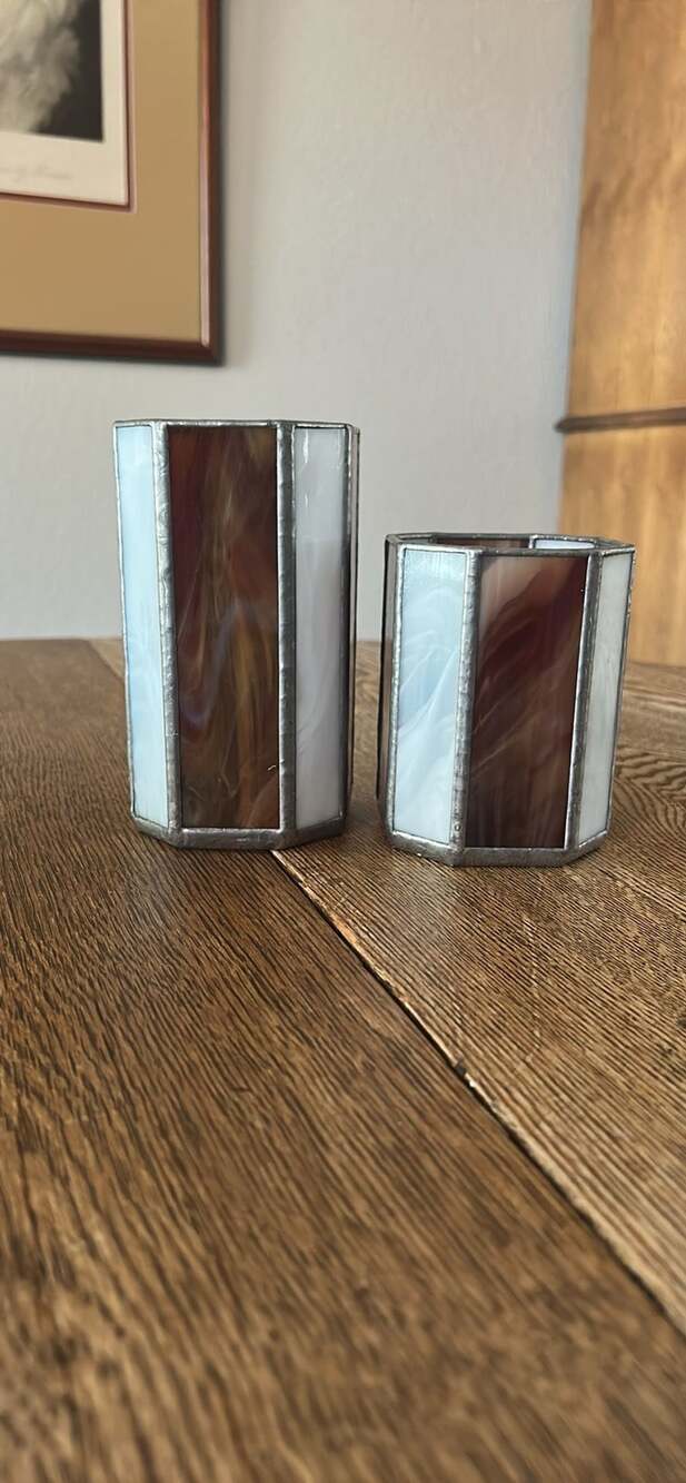 Vintage Handmade Stained Glass Octagonal Candle Shades-Set of 2